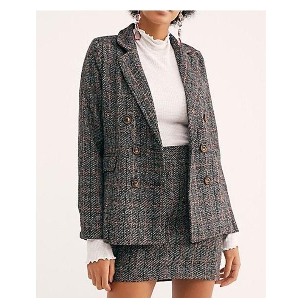 Heartloom Womens Ivy Blazer Black Combo Plaid Double Breasted Size L NWT Evereve